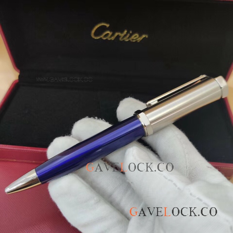Cartier Santos Dumont Ballpoint Pen Blue and Silver